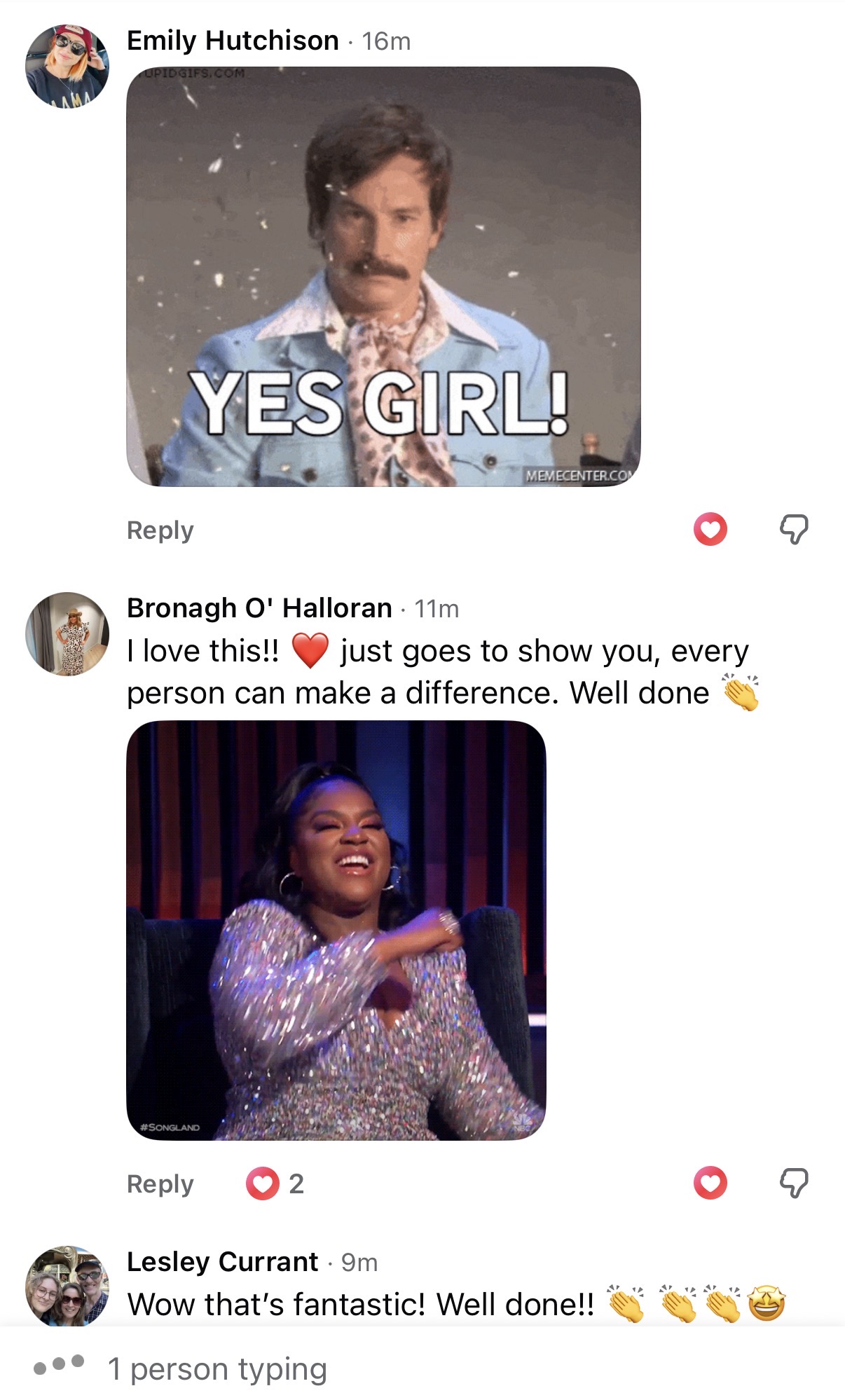 Community comments celebrating the win